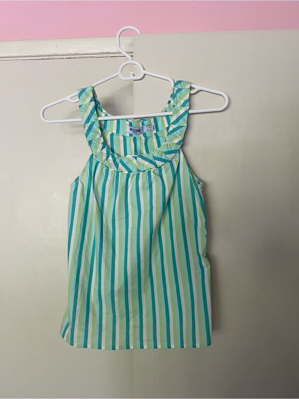 Moschino Jeans Striped Sleeveless Top in Aqua, Mint & White size 6 runs small